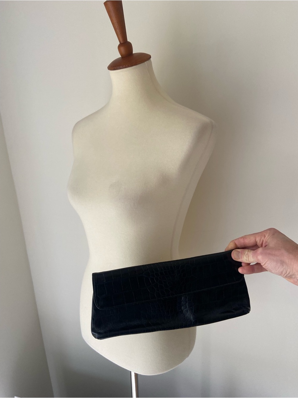 Carlos Falchi Black Croc-Embossed Foldover Clutch